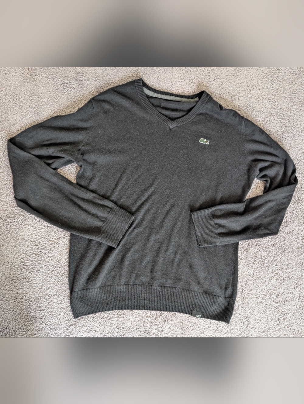 Lacoste Men's V-Neck Black Cotton Sweater For Men. Size Small